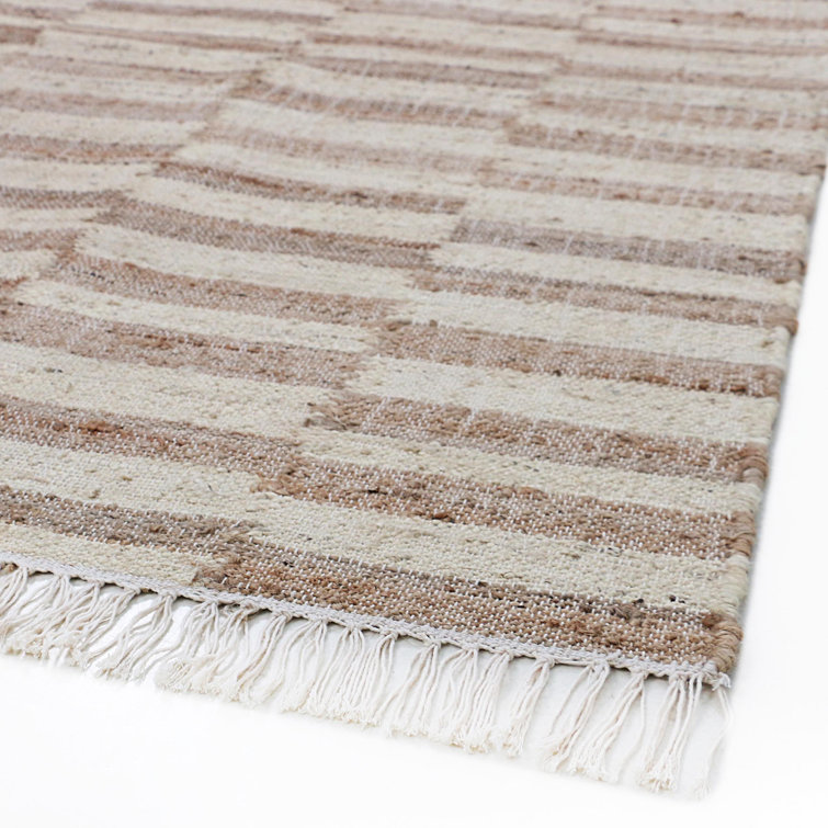 Handmade Ivory and Beige Striped Jute Runner Rug