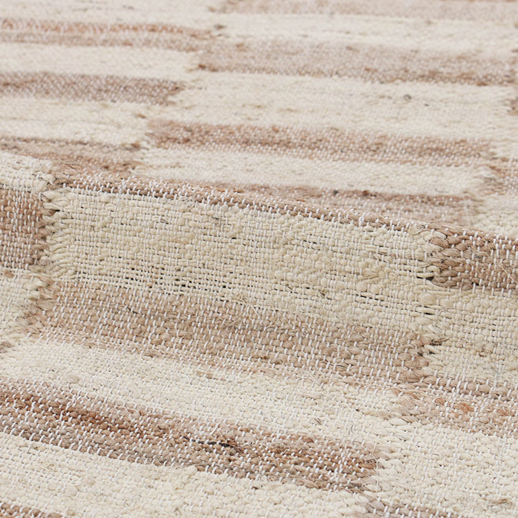 Handmade Ivory and Beige Striped Jute Runner Rug