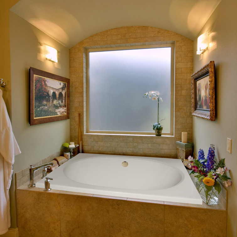 Modern White Round Drop-In Fiberglass Bathtub with Air/Whirlpool Combo