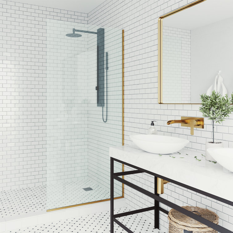 Zenith 34" W x 74" H Frameless Shower Screen with Matte Gold Hardware