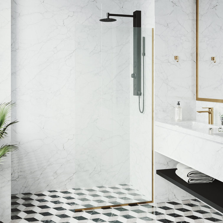 Zenith 34" W x 74" H Frameless Shower Screen with Matte Gold Hardware