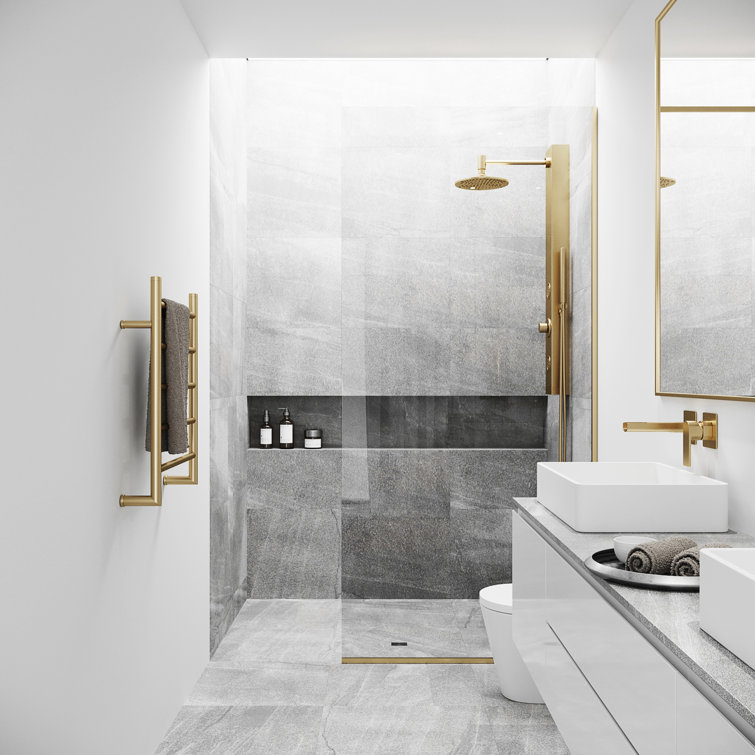 Zenith 34" W x 74" H Frameless Shower Screen with Matte Gold Hardware