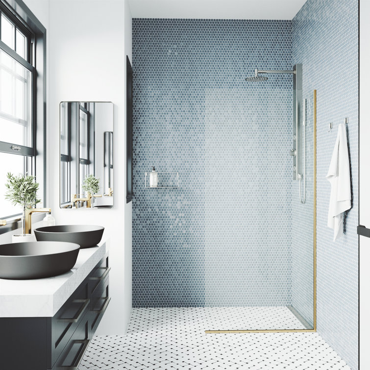 Zenith 34" W x 74" H Frameless Shower Screen with Matte Gold Hardware