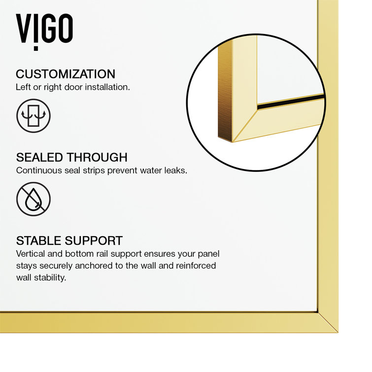 Zenith 34" W x 74" H Frameless Shower Screen with Matte Gold Hardware