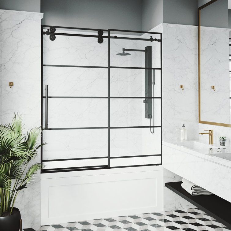 Elan 60" Matte Black Frameless Sliding Tub Door with Clear Glass