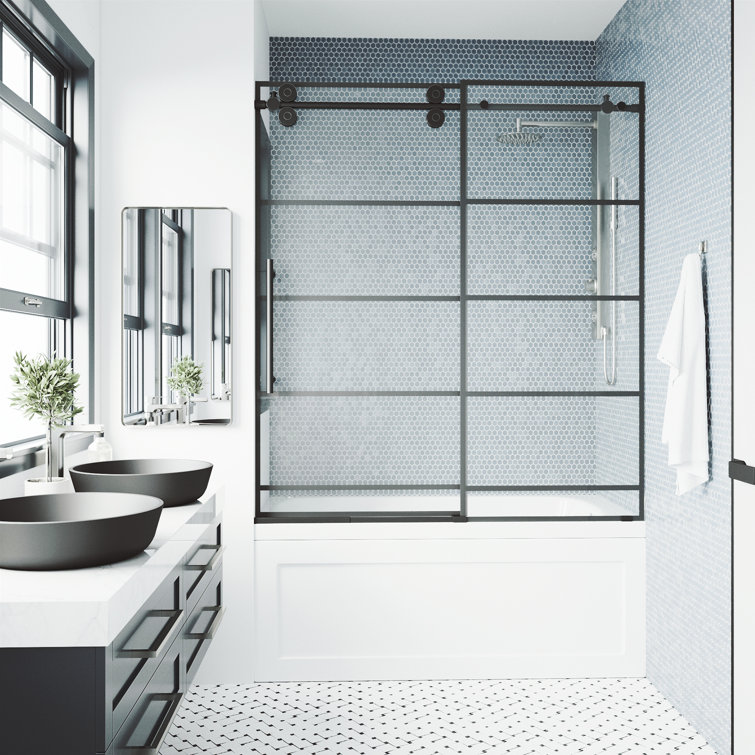 Elan 60" Matte Black Frameless Sliding Tub Door with Clear Glass
