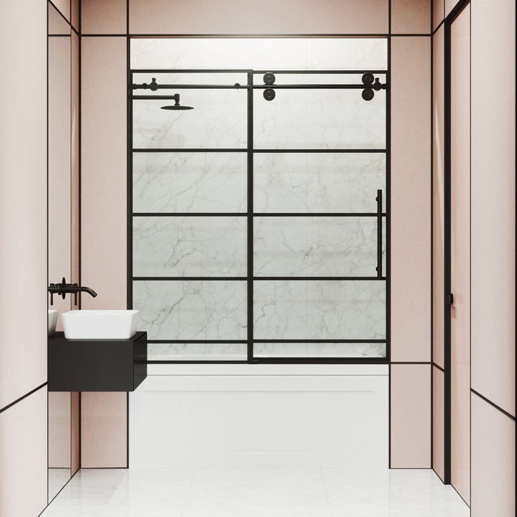 Elan 60" Matte Black Frameless Sliding Tub Door with Clear Glass