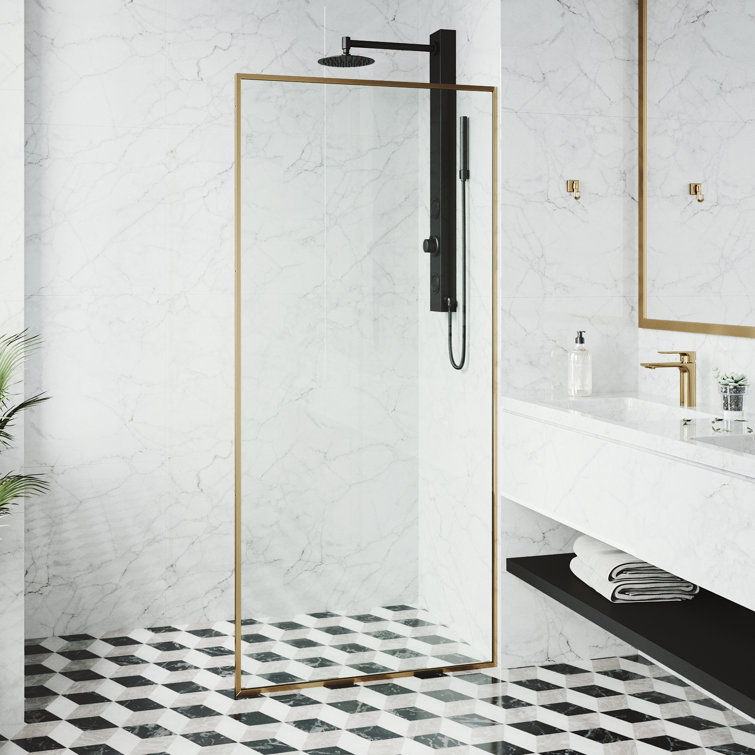 Matte Gold and Clear Glass Fixed Shower Screen