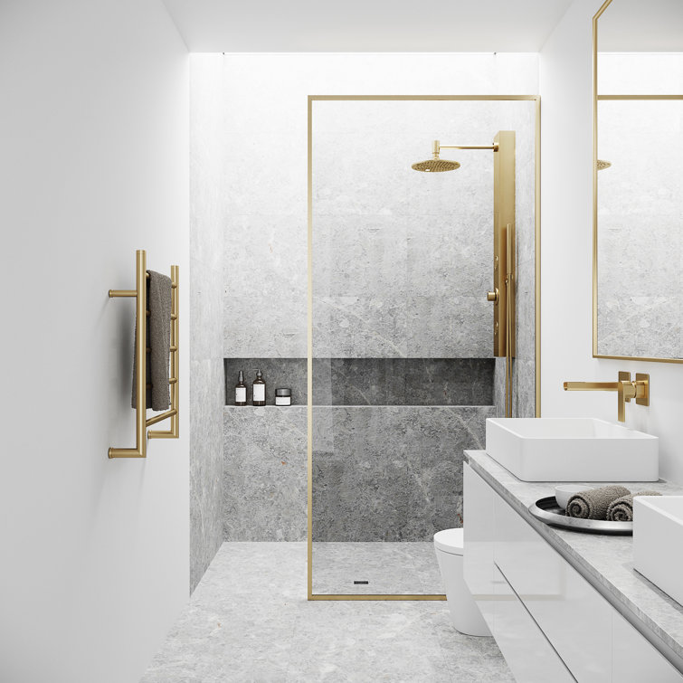 Matte Gold and Clear Glass Fixed Shower Screen
