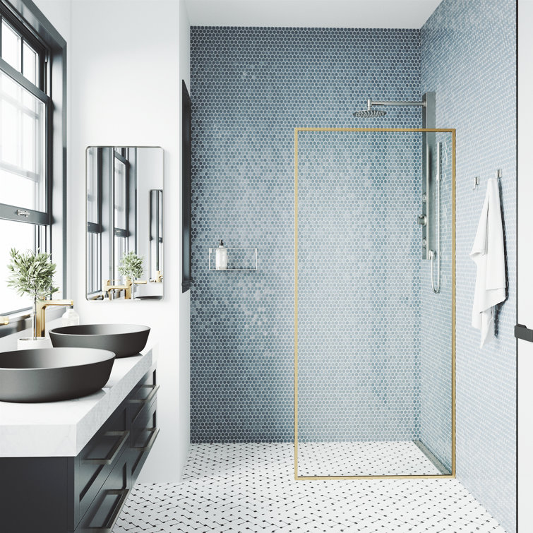 Matte Gold and Clear Glass Fixed Shower Screen