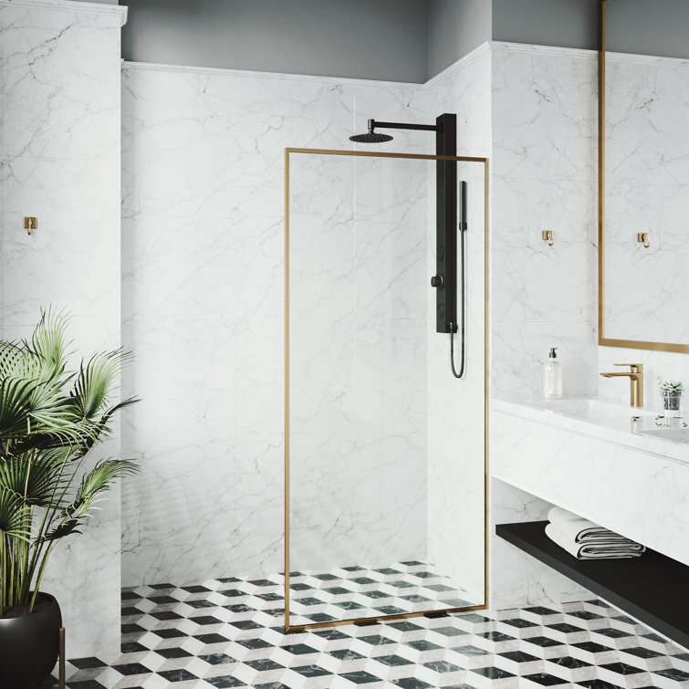 Matte Gold and Clear Glass Fixed Shower Screen