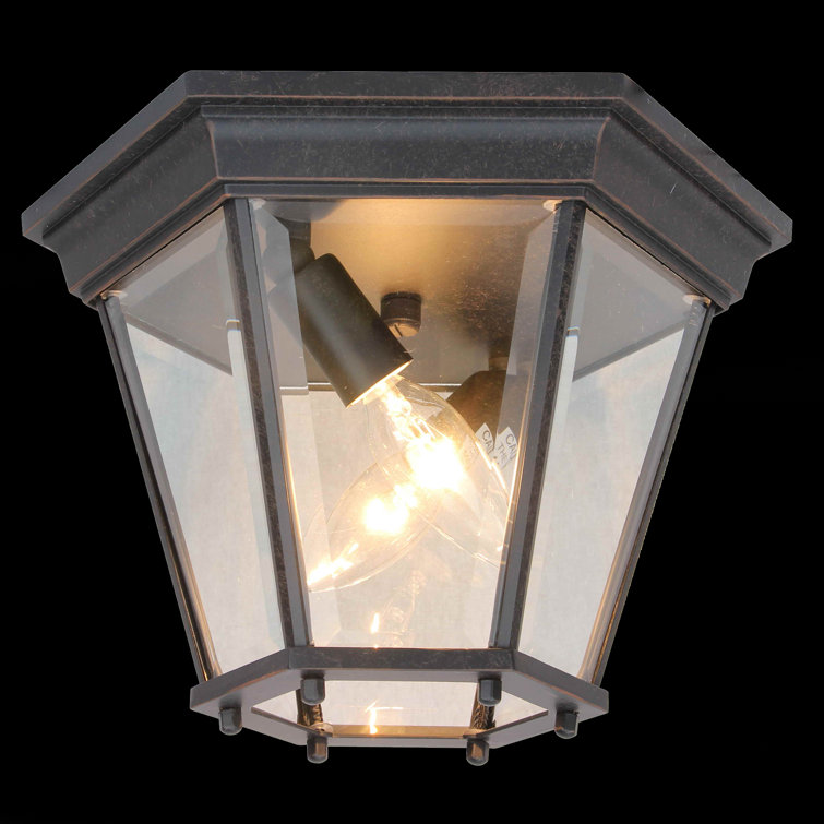 Oil Rubbed Bronze and Glass Outdoor Flush Mount Light