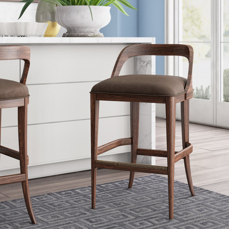 Traditional Brown Wood and Leather Counter Stool
