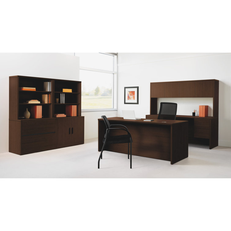Mahogany Executive Desk with Drawers and Filing Cabinet