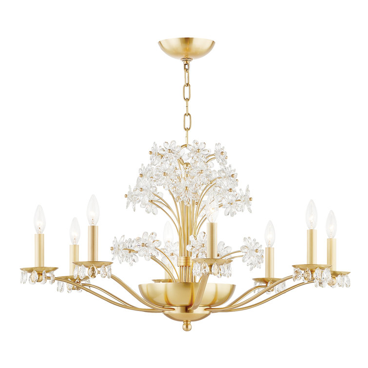 Aged Brass 10-Light Chandelier with Clear Glass Shades