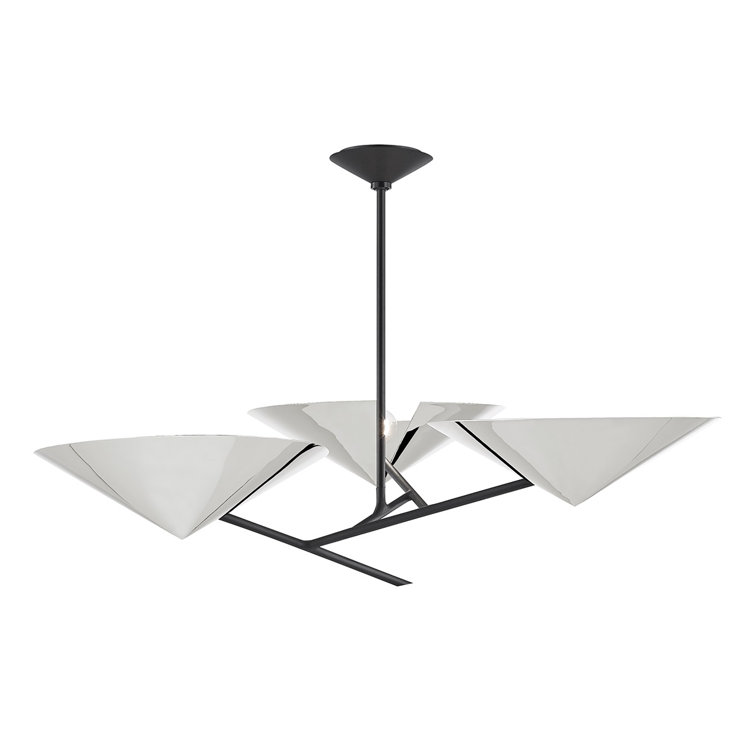 Sputnik-Inspired Polished Nickel & Black Brass 3-Light Chandelier