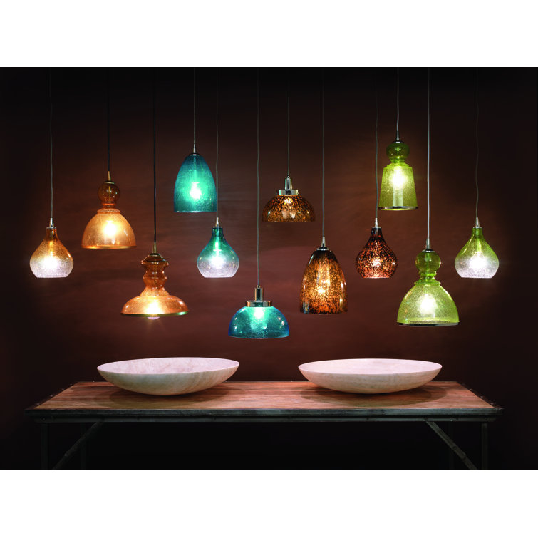 Small Aqua Seeded Glass Pendant Light with Silver Finish