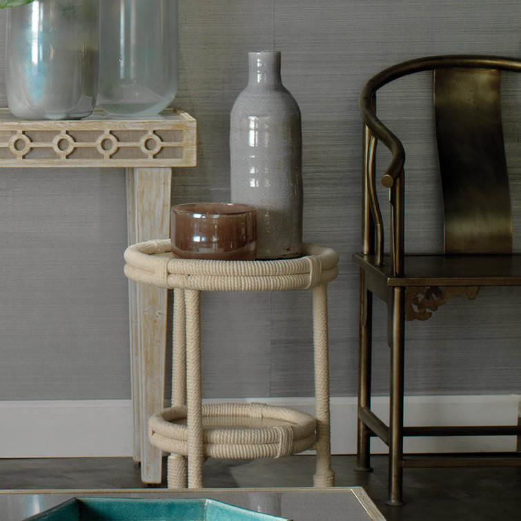 Round Off-White Rope and Glass Side Table