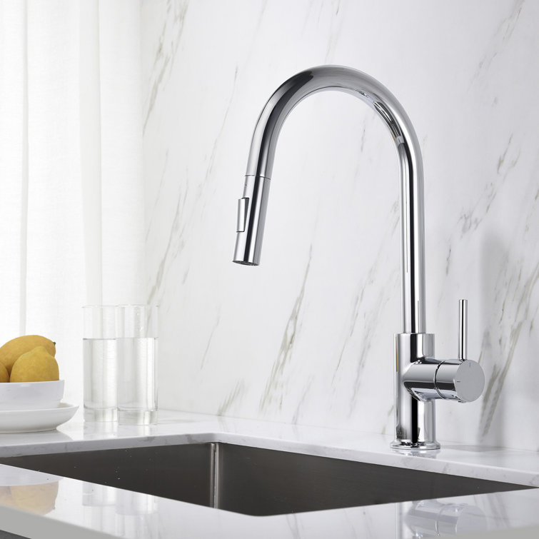 Brushed Nickel Single Handle Pull-Out Kitchen Faucet with Soap Dispenser