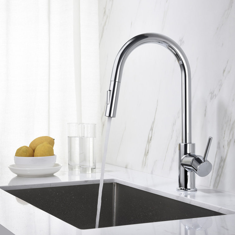 Brushed Nickel Single Handle Pull-Out Kitchen Faucet with Soap Dispenser