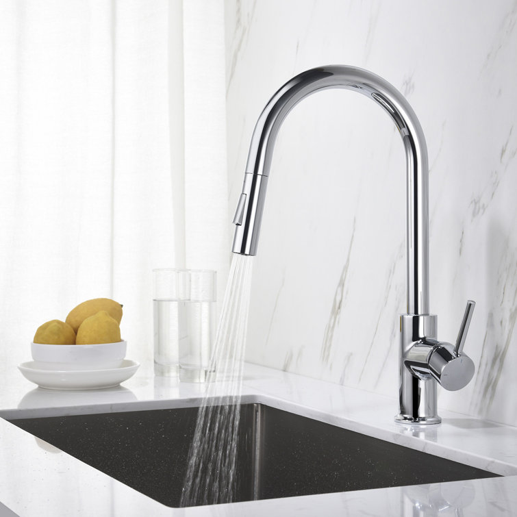 Brushed Nickel Single Handle Pull-Out Kitchen Faucet with Soap Dispenser