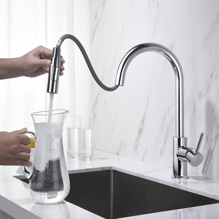 Brushed Nickel Single Handle Pull-Out Kitchen Faucet with Soap Dispenser