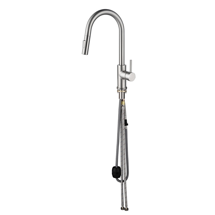 Brushed Nickel Single Handle Pull-Out Kitchen Faucet with Soap Dispenser