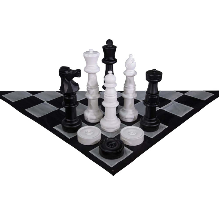 Giant 37" Black and White Outdoor Chess and Checkers Set with Nylon Mat