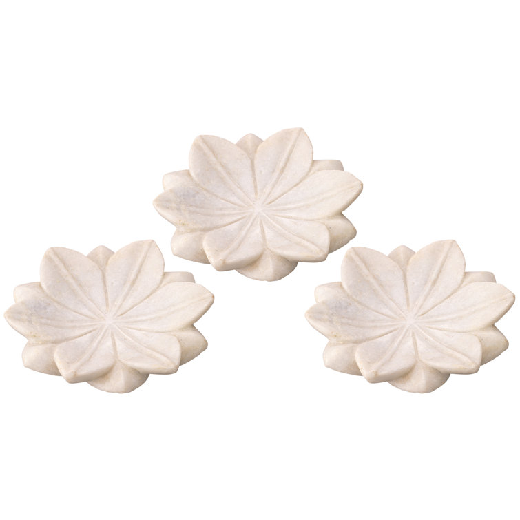 Set of 3 Small White Lotus Marble Decorative Plates