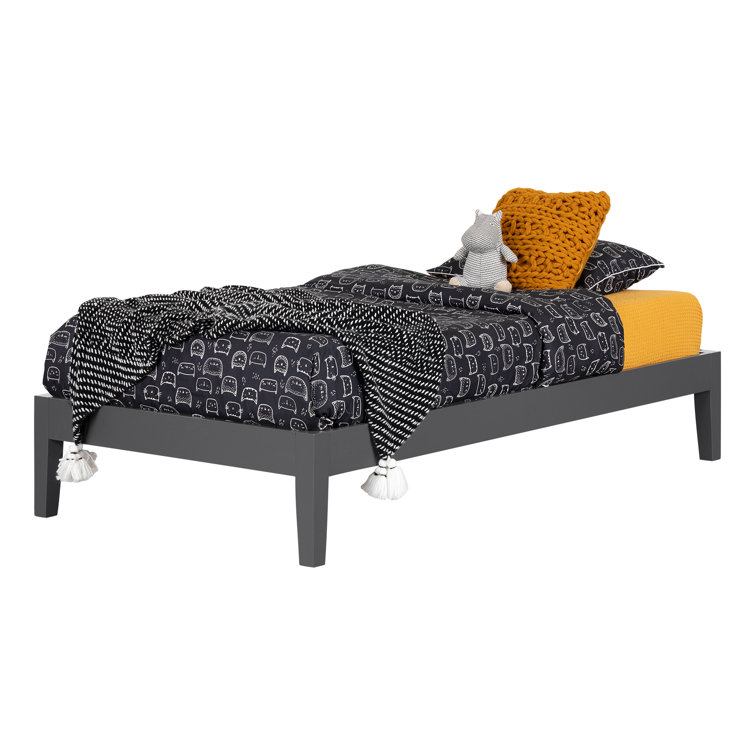Black Full Solid Wood Platform Bed with Slats