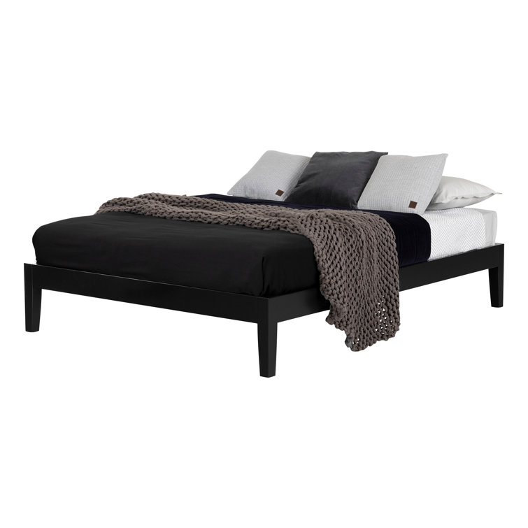 Minimalist Black Queen Platform Bed with Sturdy Wood Frame
