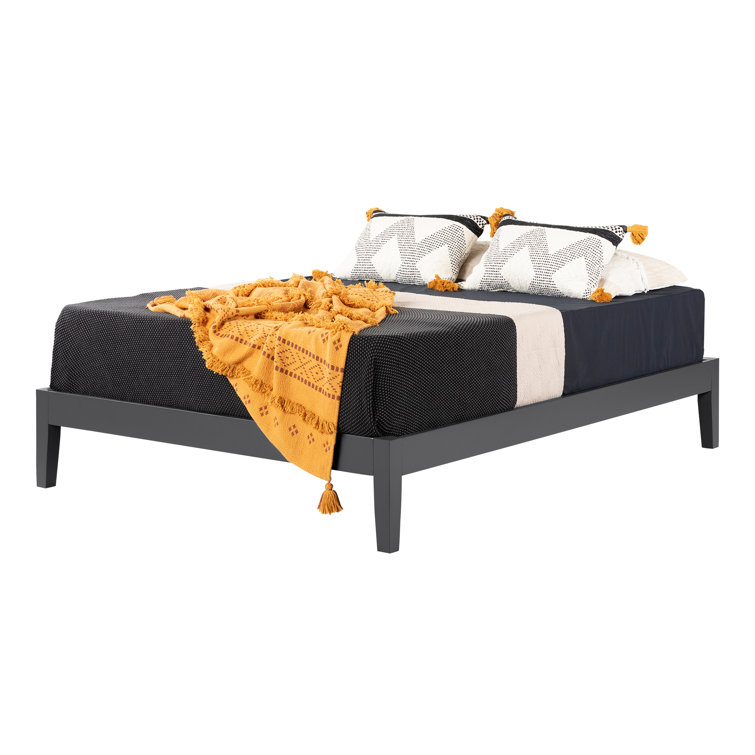 Pure White Solid Wood Queen Platform Bed with Upholstered Slats
