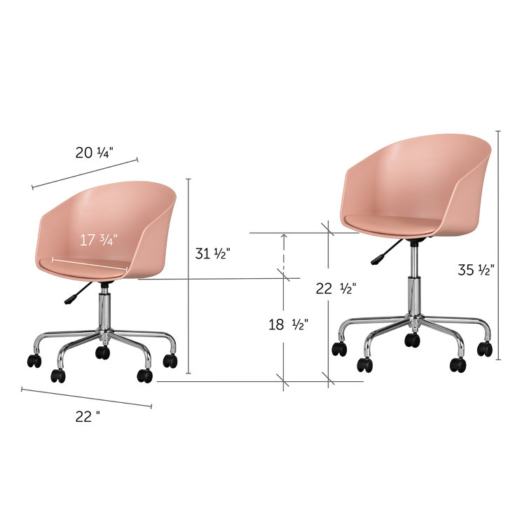 Pink and Chrome Swivel Task Chair with Fixed Arms