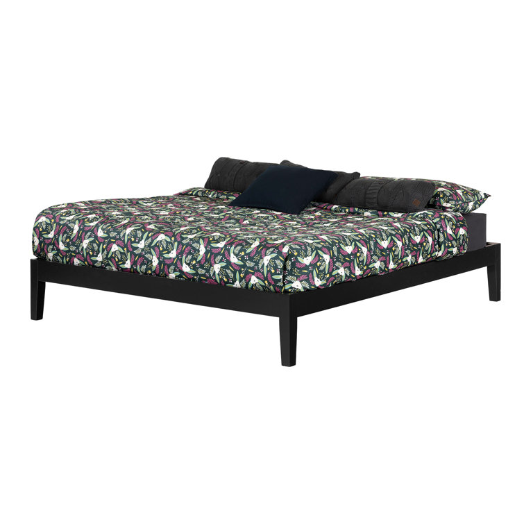 Minimalist Black Queen Platform Bed with Sturdy Wood Frame