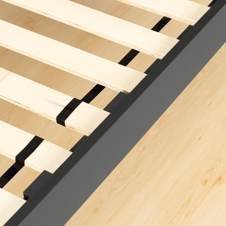 Pure White Solid Wood Queen Platform Bed with Upholstered Slats