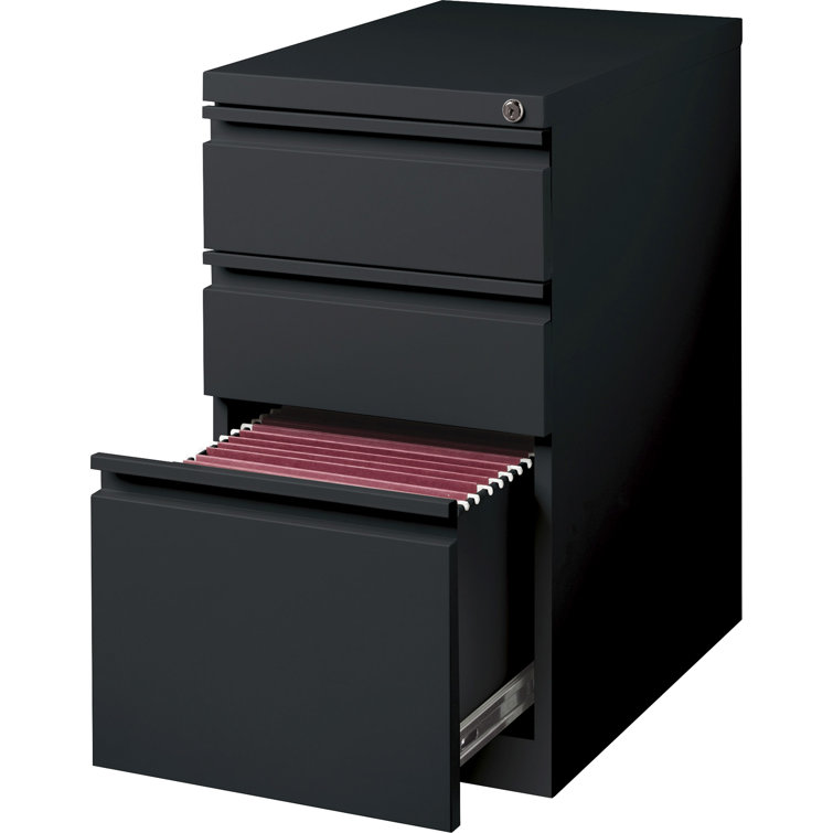 Sleek Black Steel 3-Drawer Lockable Mobile Pedestal File Cabinet