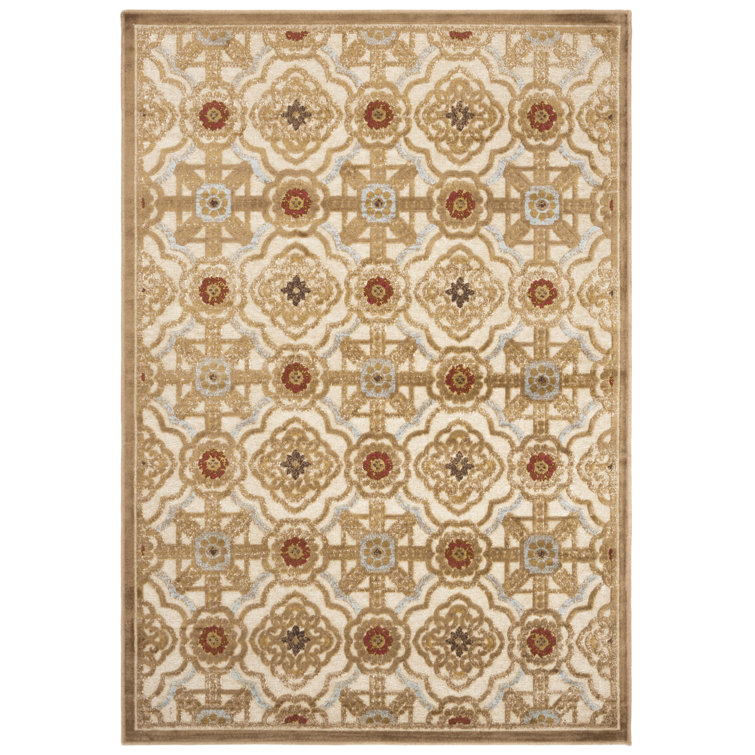 Taupe and Cream Geometric Wool Viscose Area Rug 4' x 5'7"