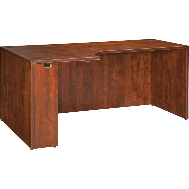 Cherry Laminate Left Corner Credenza with Modesty Panel and Grommet Holes
