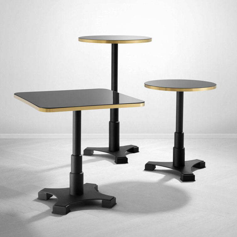 Avoria Square Black Wood Dining Table with Brass Rim