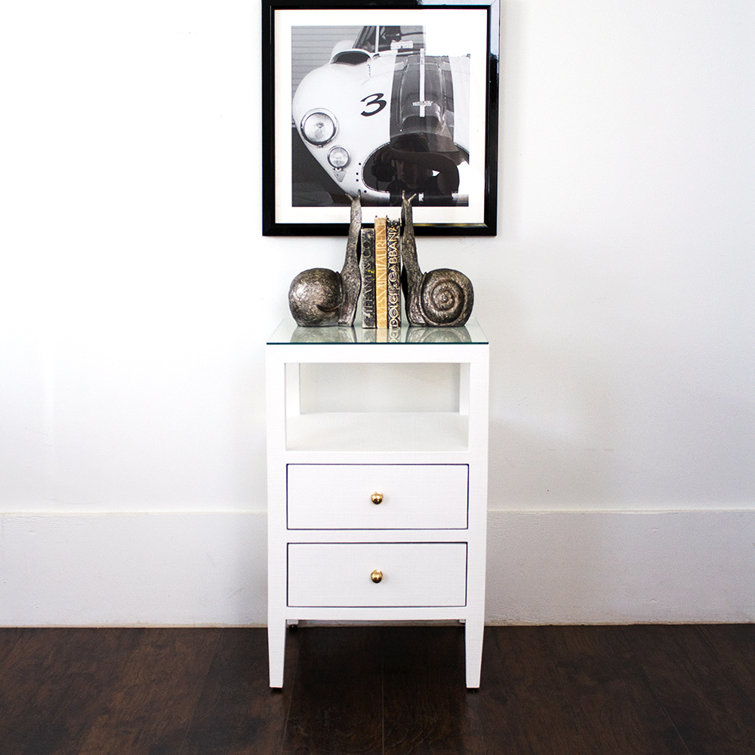 Roscoe Contemporary Beige Wood & Metal End Table with 2 Drawers