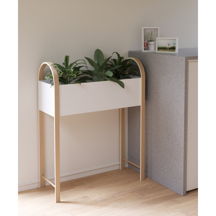 Bellwood Elevated White Metal Planter with Wooden Legs