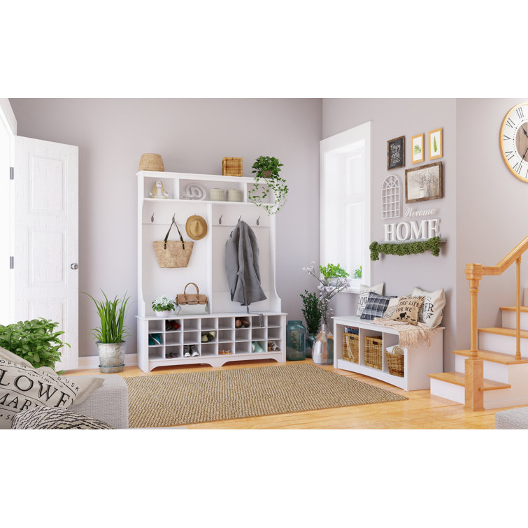 White Hall Tree with Bench and 24 Shoe Cubbies