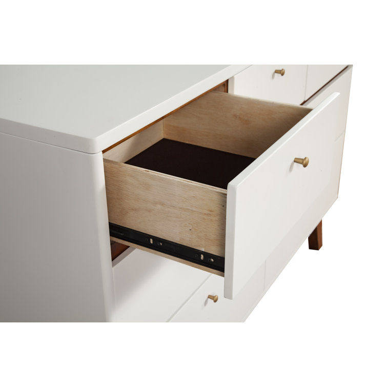 56" White and Brown Mahogany Mid-Century Modern Double Dresser