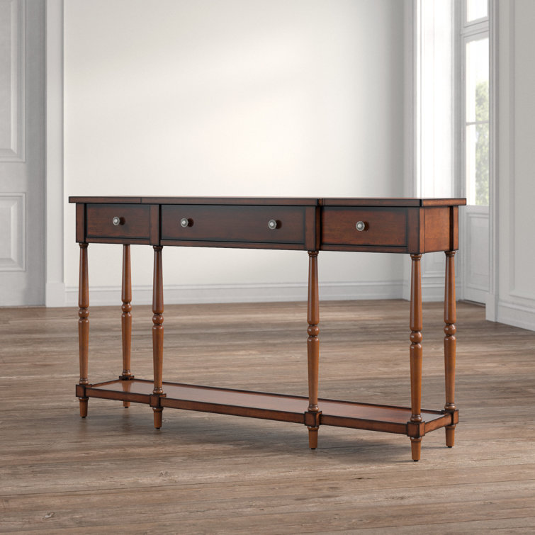 Elegant Antique Mahogany 60'' Rectangular Console Table with Storage
