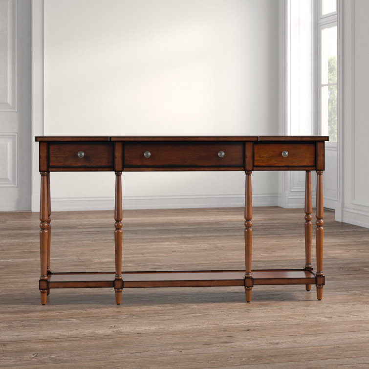 Elegant Antique Mahogany 60'' Rectangular Console Table with Storage