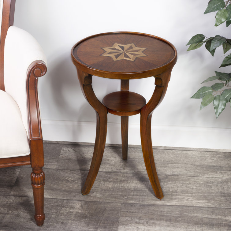 Dalton Olive Ash Burl Round Wood Side Table with Hexagonal Star Pattern