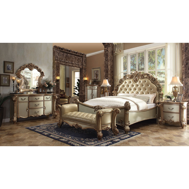 Gold Patina and Bone Traditional Dresser with Felt Lined Drawers
