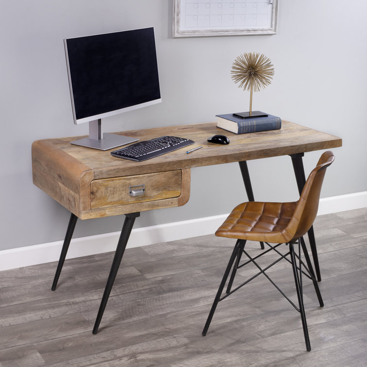 Black Mango Wood Desk with Storage Drawer