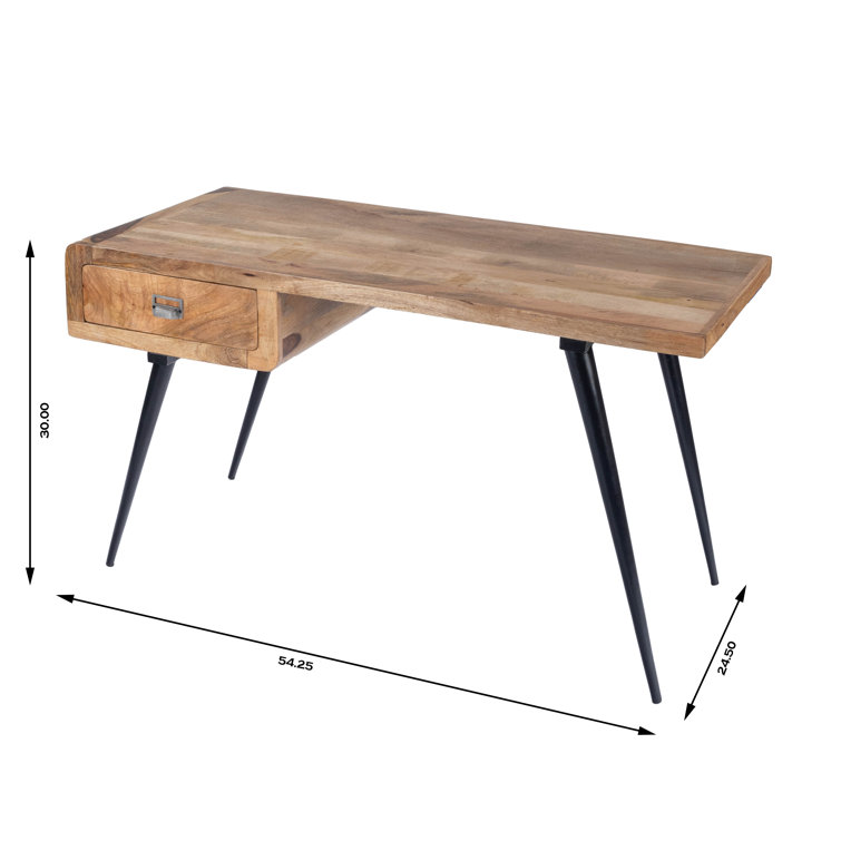 Black Mango Wood Desk with Storage Drawer