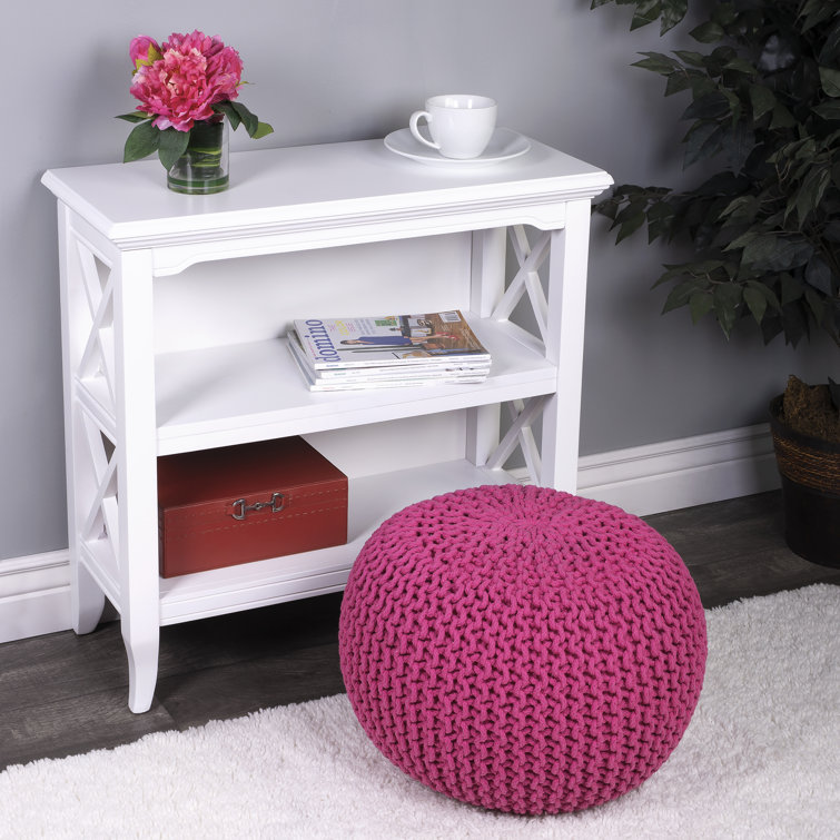 Green Woven Cotton Round Pouf with Storage